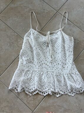 White House Black Market White Eyelet Peplum Top